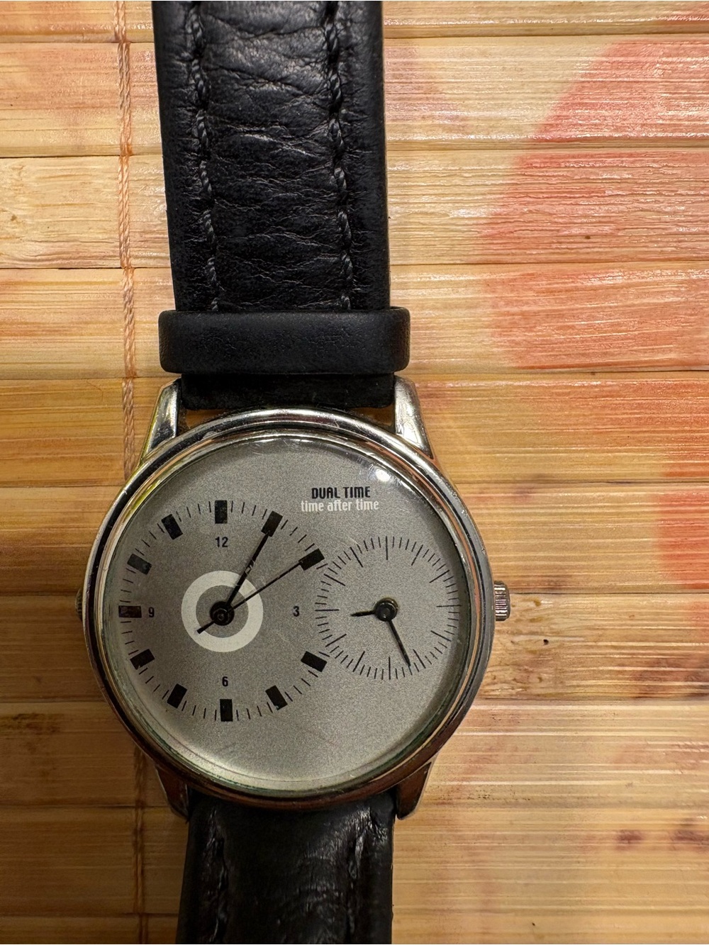 Dual Time Men's Watch in Black and Silver-Tone